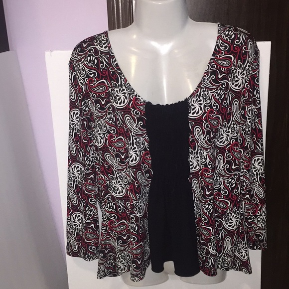 Cato Tops - Cato red black white paisley top. Size XL.